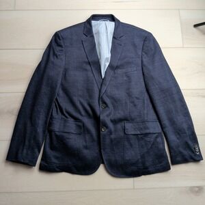 Flynt Spicoli Linen Blend Blazer Mens 44R Blue Unstructured Sport Coat Jacket